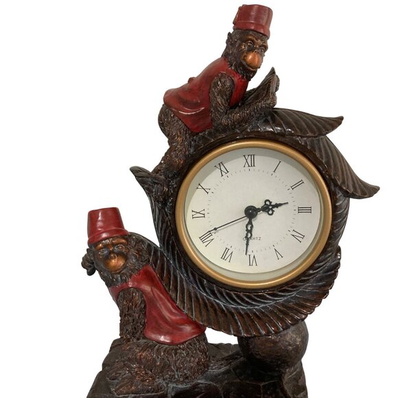 Vintage 1980s Capuchin Monkeys Mantle Quartz Battery Bellhop Clock - Picture 2 of 8